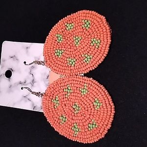 Easter beaded Earrings hypoallergenic eggs green & orange 2  x 1.5 inch
